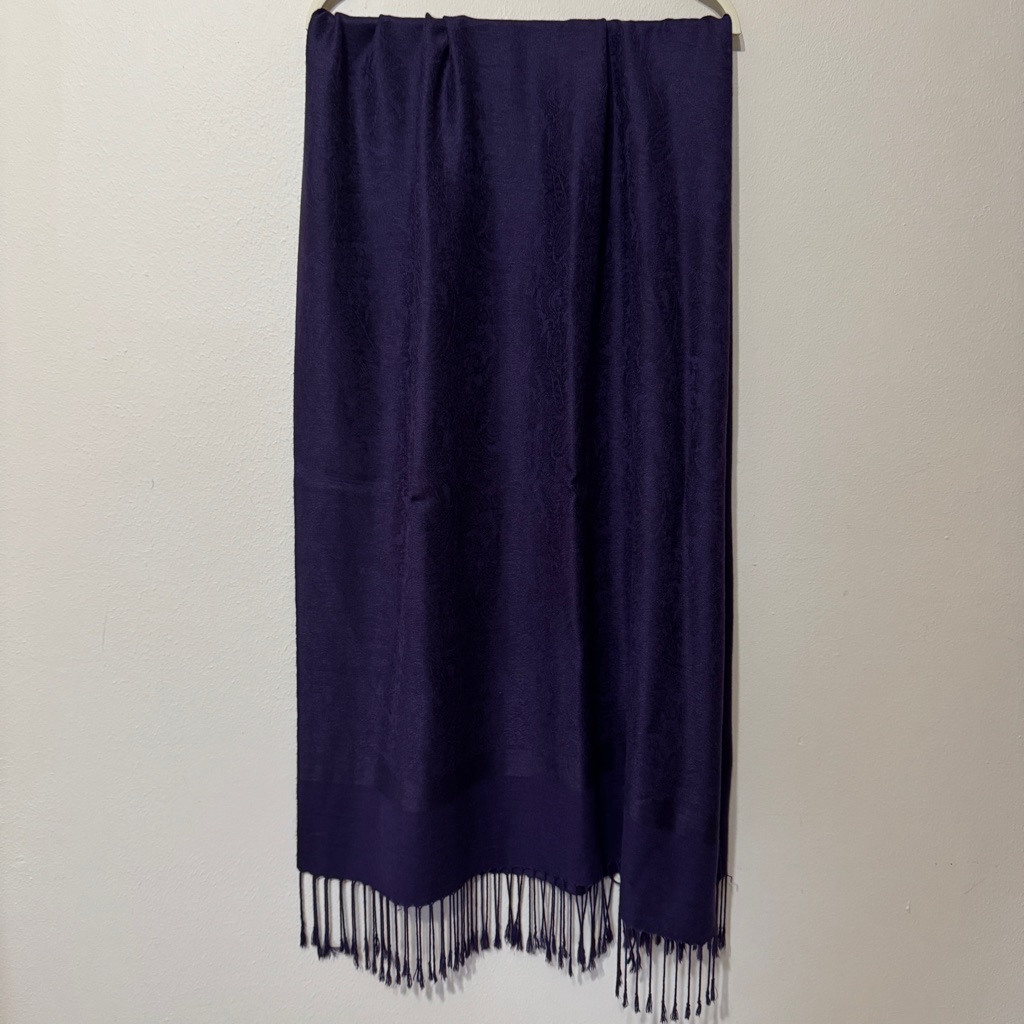 Pashmina Purple Fringe Wrap Scarf Pashmina Silk Paisley Printed